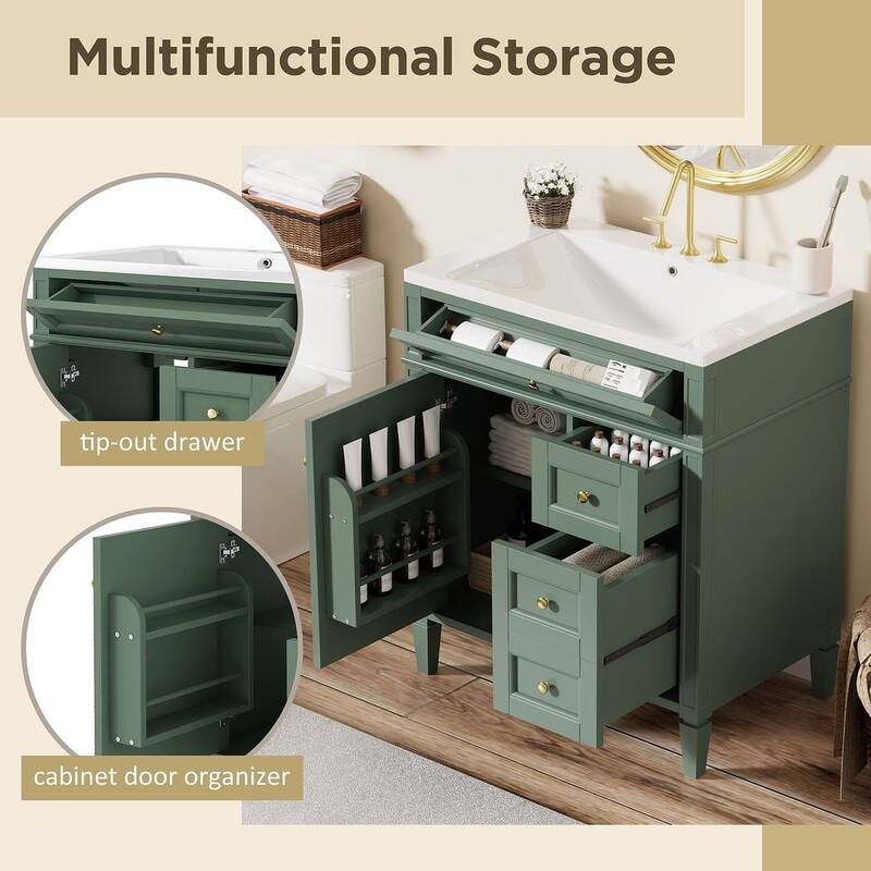 30'' Bathroom Vanity with Top Sink Set, Sink Bathroom Vanity