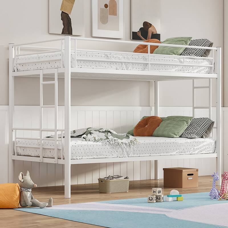 VECELO Twin Over Twin Metal Bunk Bed Frame for Kids Teens, Heavy Duty Noise-Free Platform Bed, Storage Space
