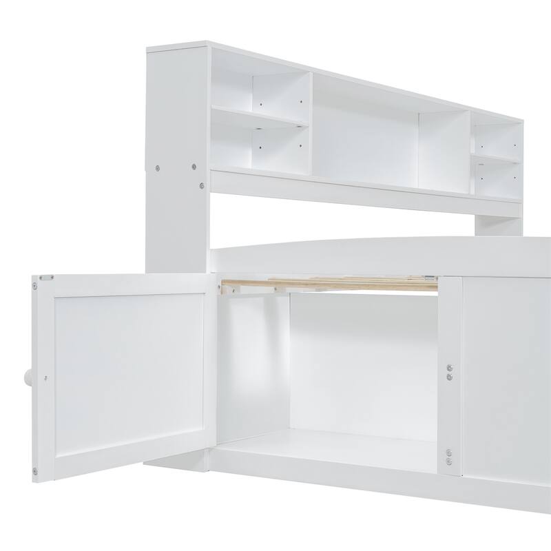 Merax Full Size Wood Daybed with Cabinets, Shelves and 4 Drawers