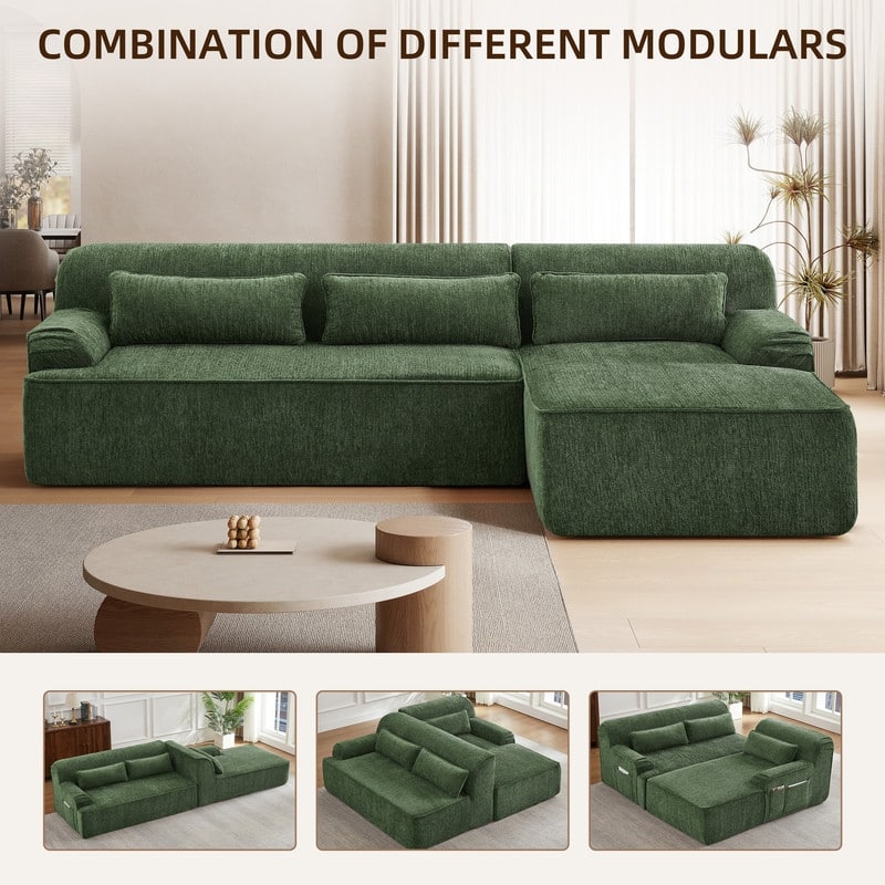 Rossetta Mnimalist Design L-Shape Chenille Sectional Oversized Sofa, Right Facing