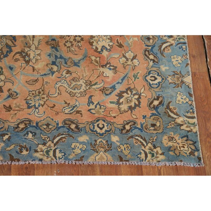 Distressed Floral Tabriz Persian Rug Hand-Knotted Orange Wool Carpet - 5'5"x 8'8"