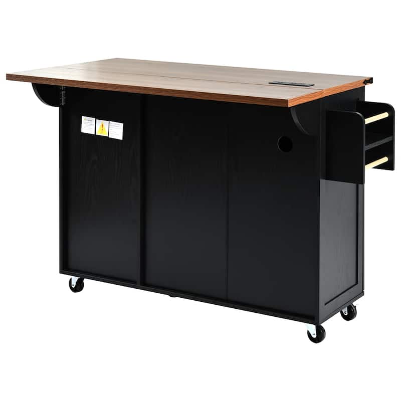 54.5"Wood Rolling Kitchen Island w/ Power Outlet,Internal Storage Rack