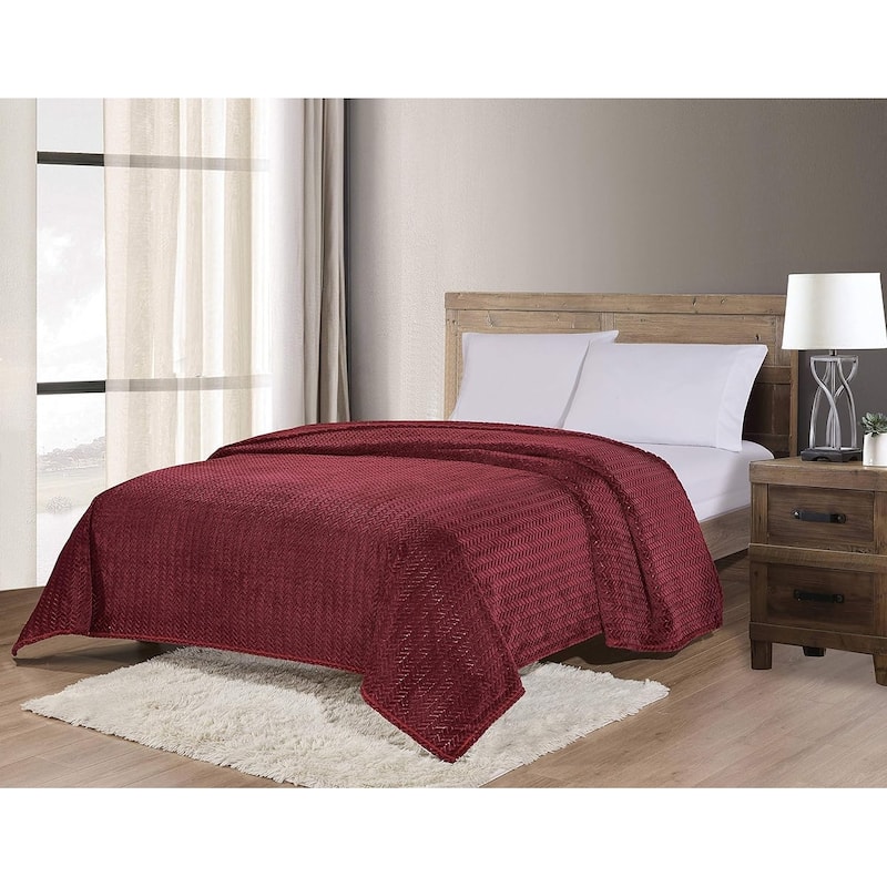 Décor&More HomeEssentials Extra Heavy and Plush Chevron Braided Twin Size Microplush Jacquard Blanket (66" x 86") - Burgundy - Throw