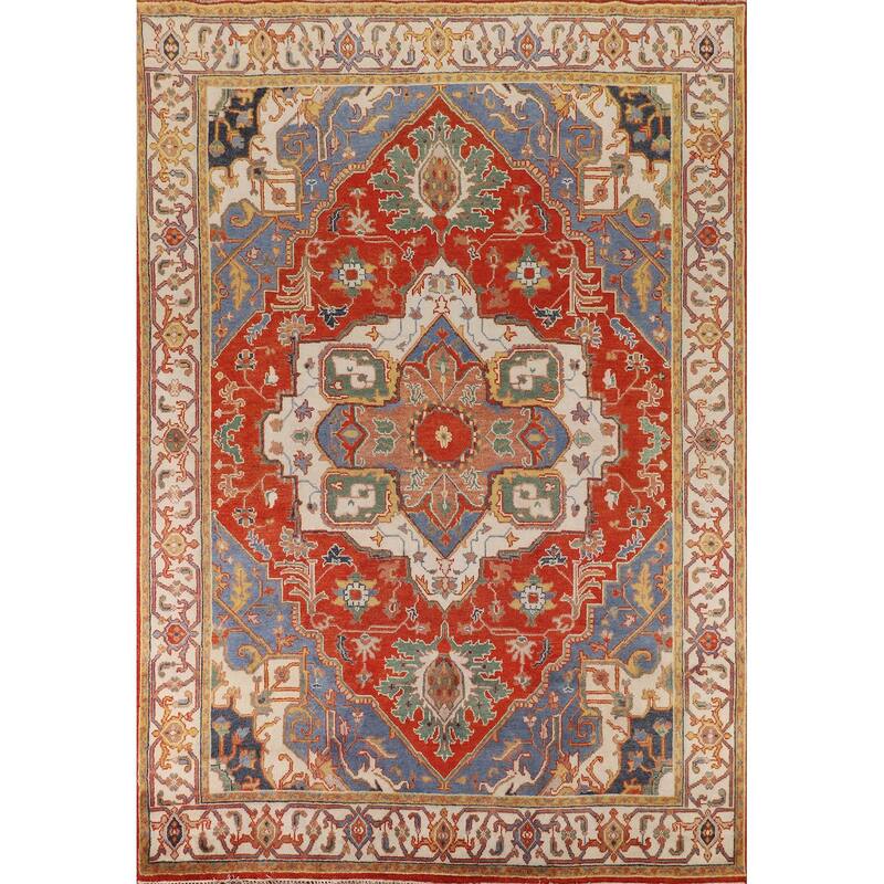 Geometric Heriz Serapi Oriental Area Rug Handmade Wool Carpet - 8'9" X 11'7"