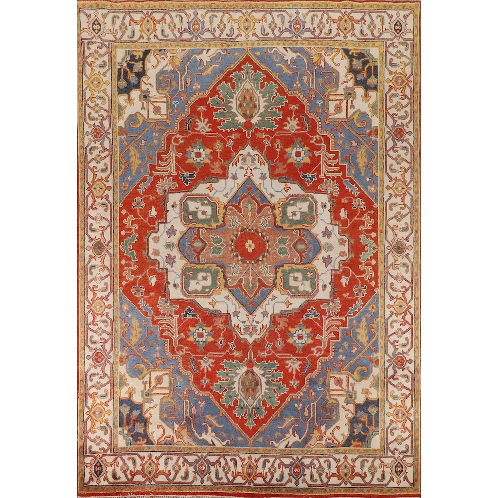 Geometric Heriz Serapi Oriental Area Rug Handmade Wool Carpet - 8'9" X 11'7"
