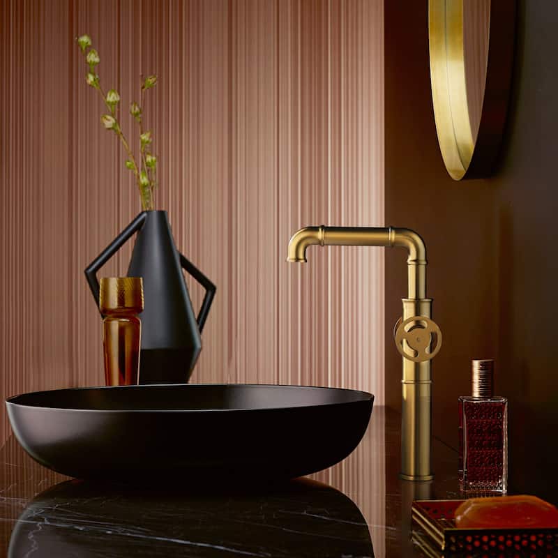 12.5"H Solid Brass Industrial Style Double Handle Bathroom Vessel Sink Faucet