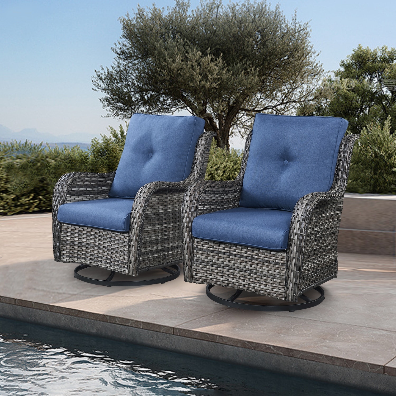 Patio Rattan Wicker 360 Degree Swivel Chair 2 Piece