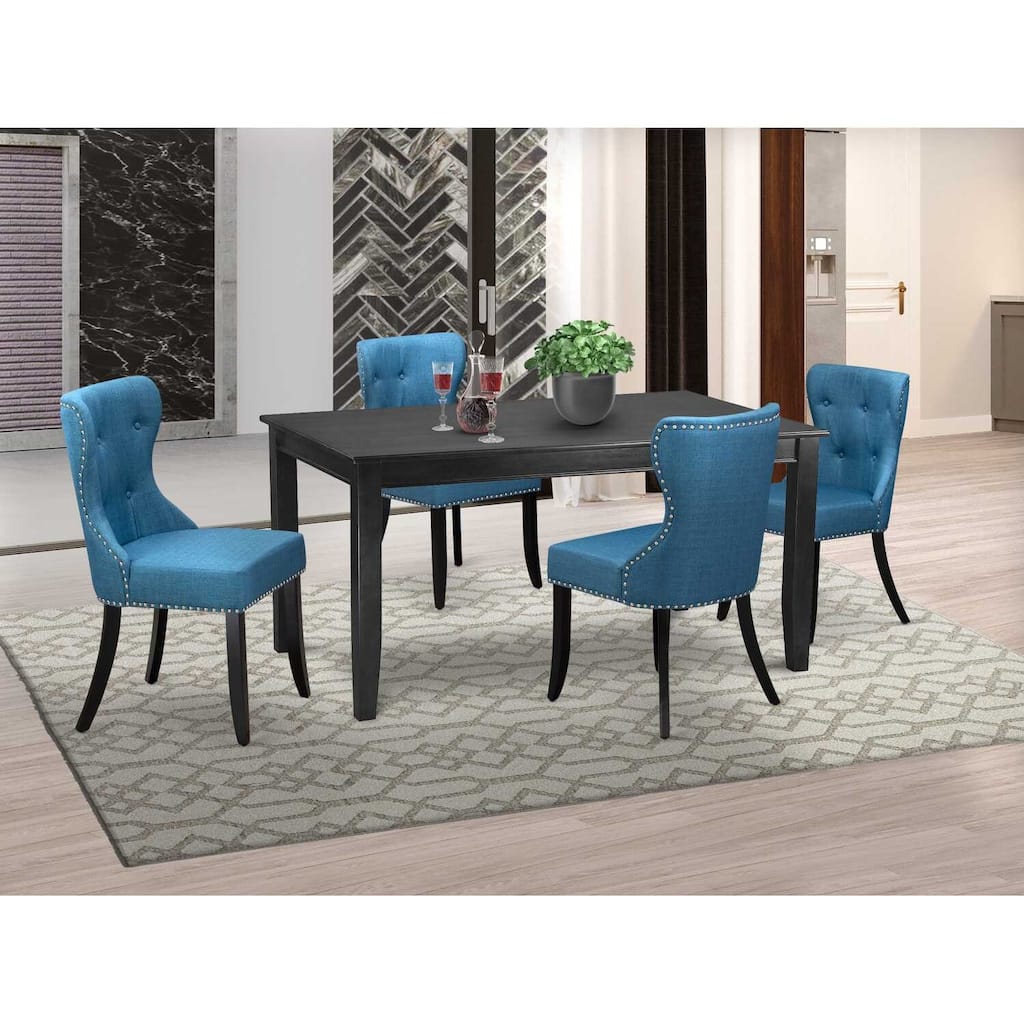 5-Piece Black Finish Solid Wood Top - Dining Room Set - Seats 4