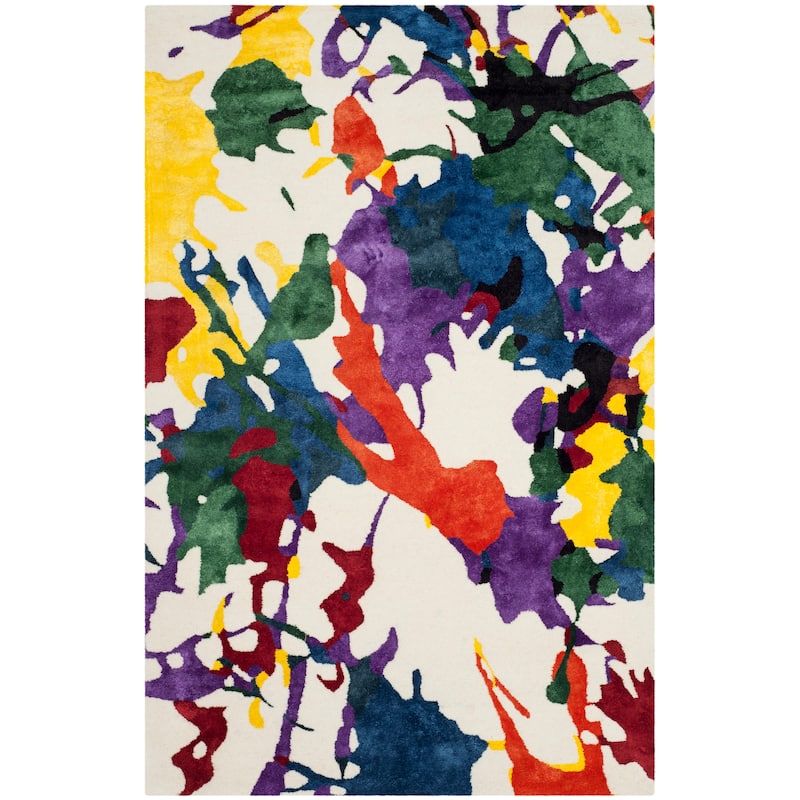 SAFAVIEH Handmade Bakarne Modern Wool Rug - 4' x 6' - White Splatter