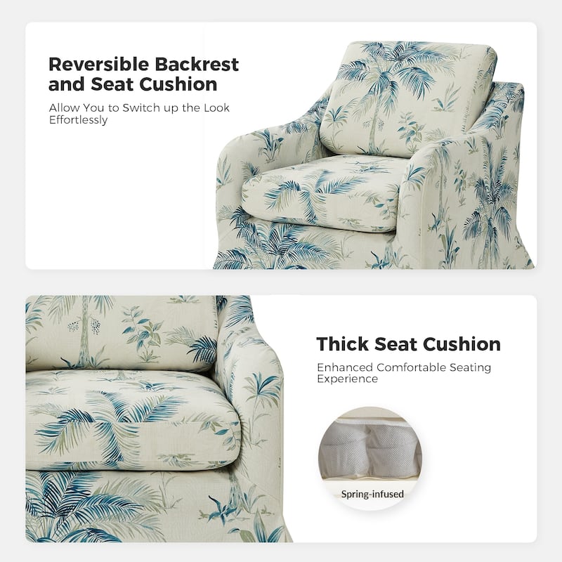 Alois Floral Slipcover Swivel Accent Chair with Removable Cushion by HULALA HOME