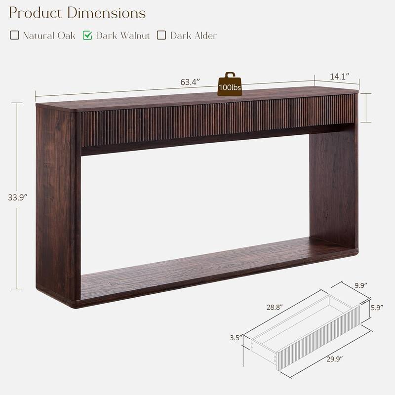 63" Modern Fluted 2 Drawers Entryway Table, Console Table, Sofa Table