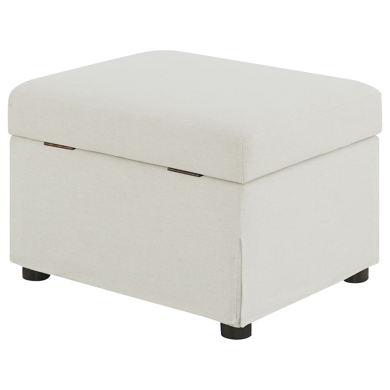 Merced Beige Upholstered Hydraulic Lift Top Storage Ottoman