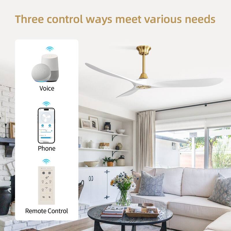 Sofucor 60 Inch Ceiling Fan No Light With Remote Control 3 Fan Blades Reversible DC Motor Timer Farmhouse