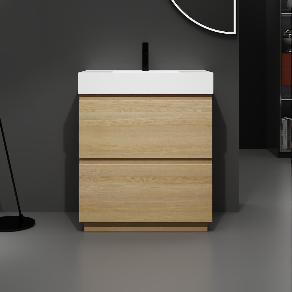 30 in. W x 18 in. D x 35 in. H Single Sink Freestanding Bath Vanity with White Resin Top