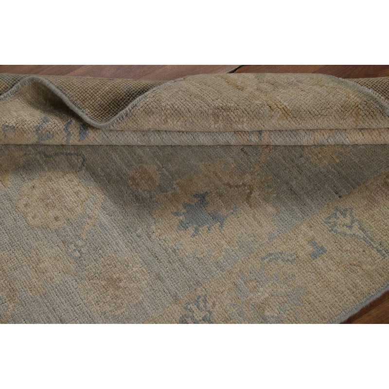 Vegetable Dye Blue Oushak Turkish Runner Rug Hand-Knotted Wool Carpet - 3'1" x 11'8"