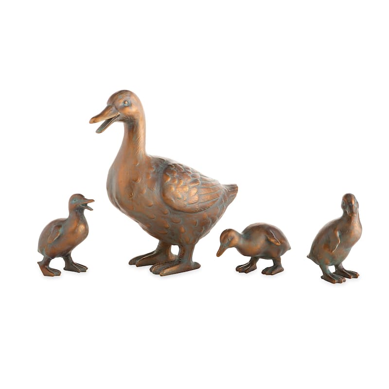 Duck Family with Mother and Three Babies Resin Garden Statues, Set of 4