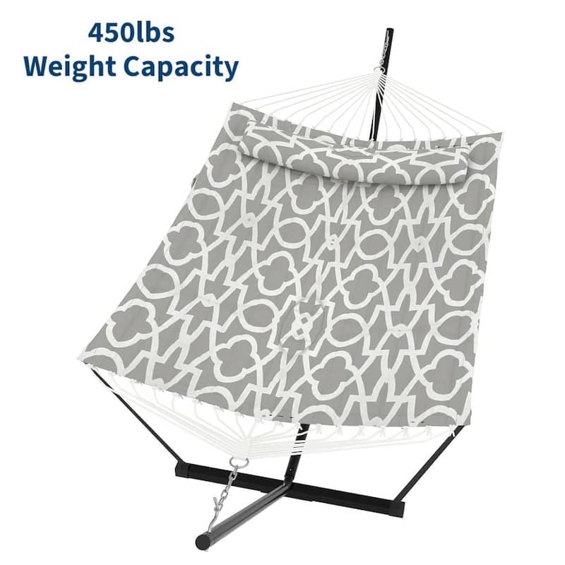 Portable Double Hammock with Stand for Outdoor Patio, Garden, Beach, Backyard, Max 450 Lbs Capacity - Light Grey