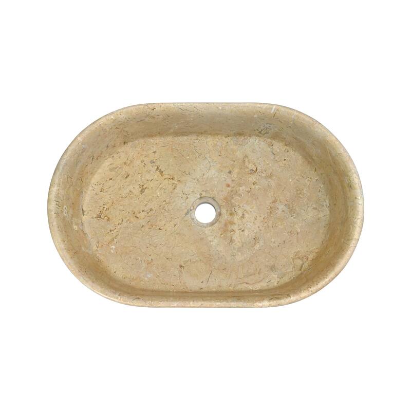 Roomfitters Marble Bathroom Vessel Sink, Natural Stone Countertop Wash Basin, Polished Oval Vanity Sink