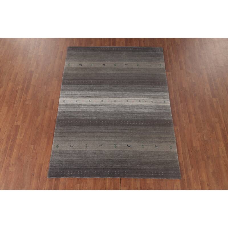 Striped Gabbeh Indian Area Rug Handmade Grey Tribal Wool Carpet - 5'6"x 7'6"