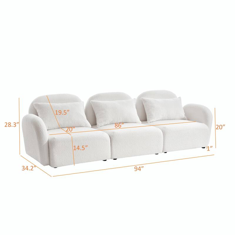 Teddy Fabric Three-Seat Lazy Sofa for Living Room