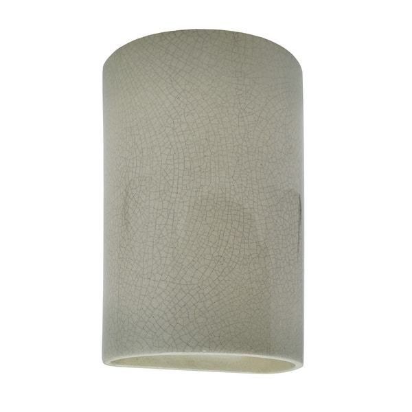 slide 2 of 2, Justice Design Ambiance - Small ADA Cylinder Wall Sconce - Open Top & Bottom - Replaceable Bulb Celadon Green Crackle