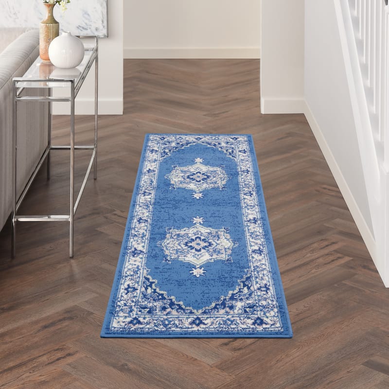 Nourison Whimsicle Modern Persian Floral Medallion Area Rug - 2' x 8' Runner - Navy - Runner/Rectangle