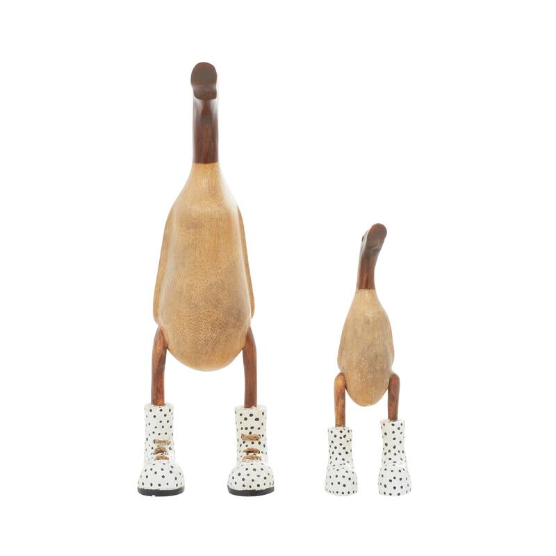 Brown Bamboo Wood Duck Decorative Sculpture (Set of 2)