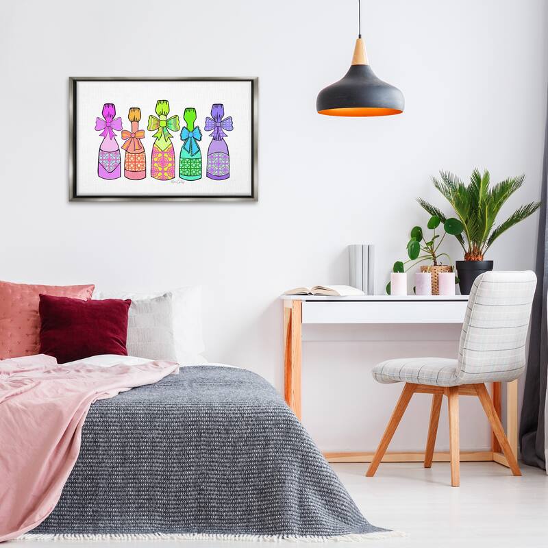 Stupell Patterned Drink Bottles Framed Floater Canvas Wall Art Design By Katie Conley