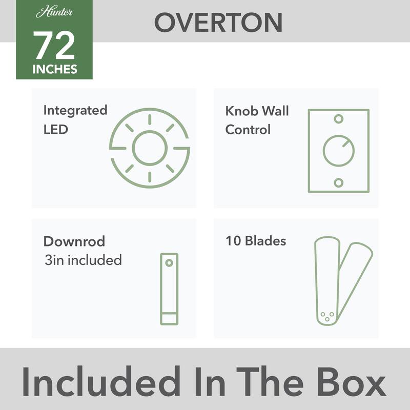 Hunter 72" Overton Outdoor Ceiling Fan w/Light Kit, Wall Control - Windmill - Transitional, Modern - DAMP RATED, ENERGY STAR!