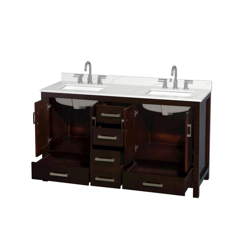 Sheffield 60-inch Double Vanity, 3 Hole Quartz Top