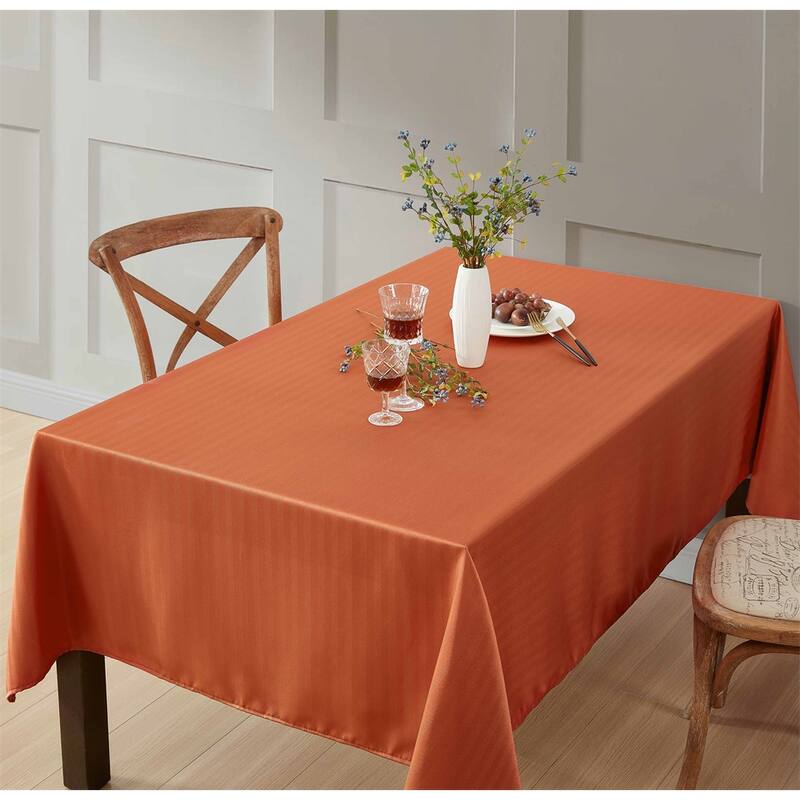 HLC.me Lincoln Jacquard Striped Fabric Tablecloth for Rectangle Table Advanced Water & Fade Resistance - 60 W x 120 L - Rust