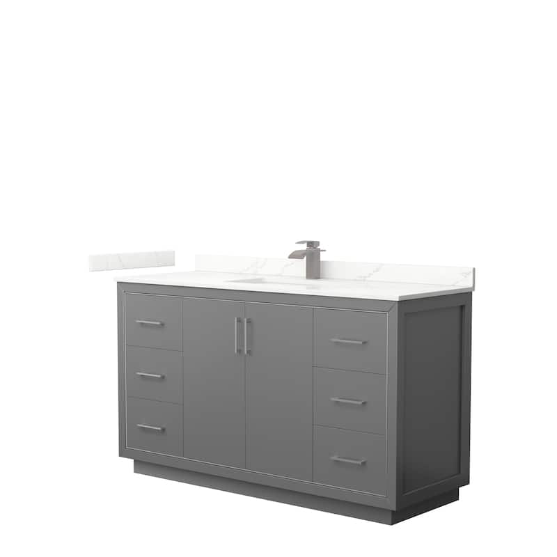 Icon 60-inch Single Vanity, Quartz Top - Dark Gray, Nickel Trim, Giotto Quartz Top