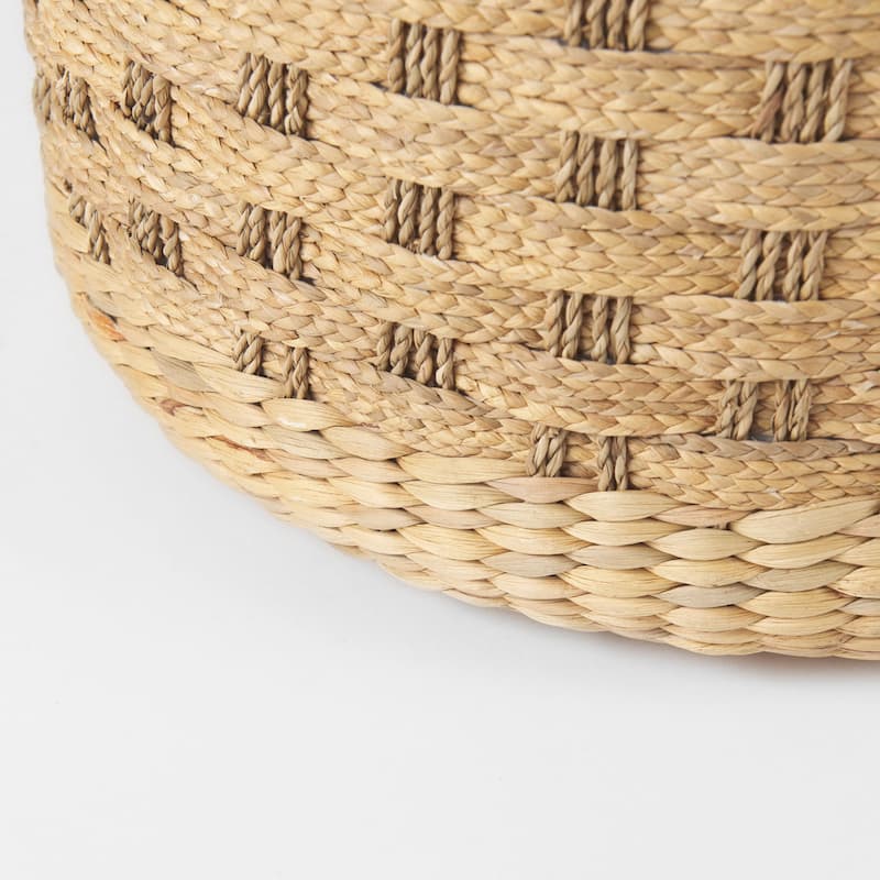 Mercana "Michelle" Brown Patterned Woven Seagrass Round Pouf