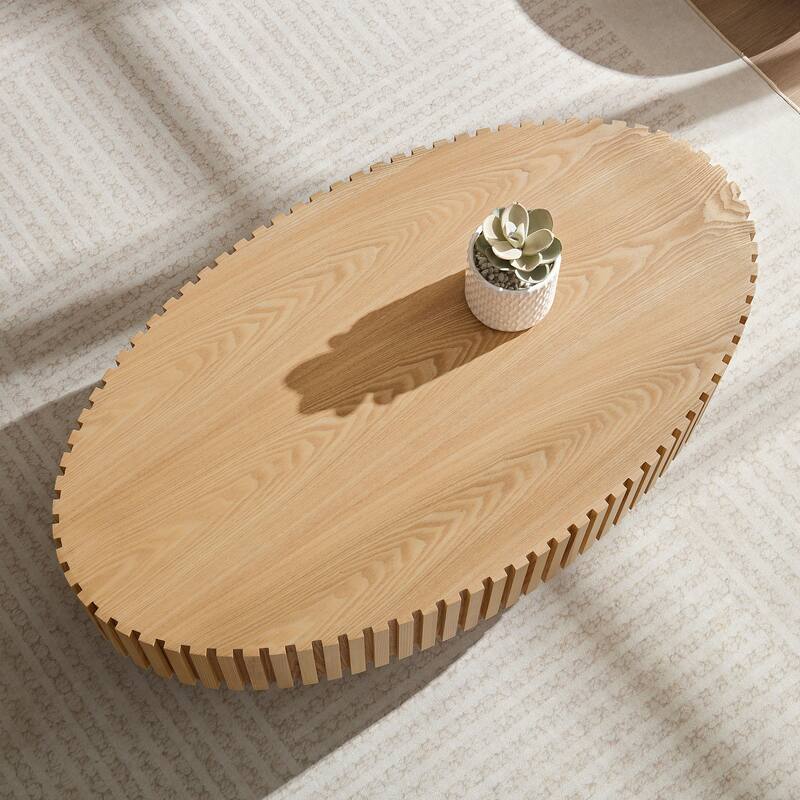 Modern Handcraft Drum Coffee Table Ellipse Coffee Table for Living Room,Oval Small Coffee Table with Sturdy Pedestal