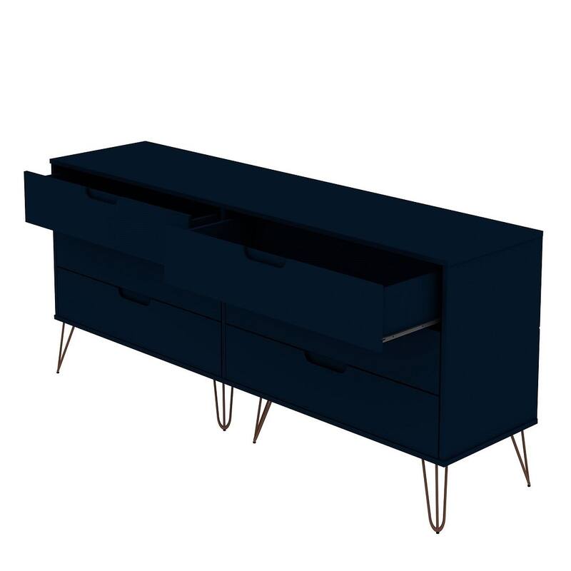 Manhattan Comfort Rockefeller 6-Drawer Double Low Dresser with Metal Legs