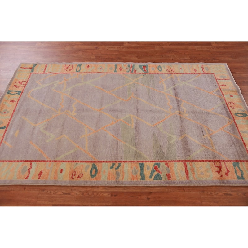 Hand Knotted Oriental 100% Wool Carpet Transitional Geometric Purples Oushak Area Rug - 6' 11'' X 4' 4''