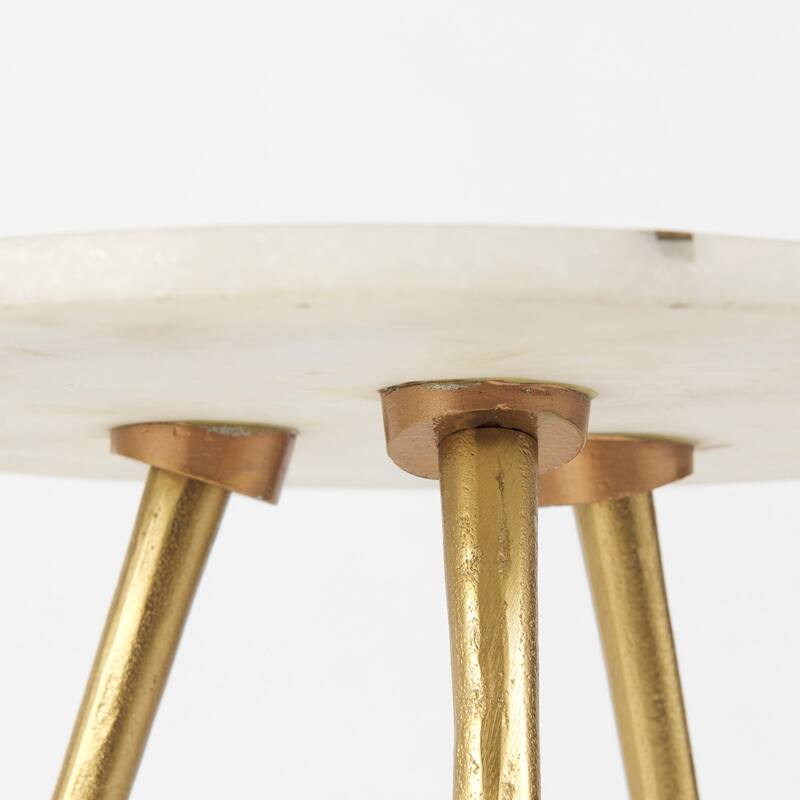 Vivienne White Marble Top w/ Antique Gold Metal Legs Small Round Side Table