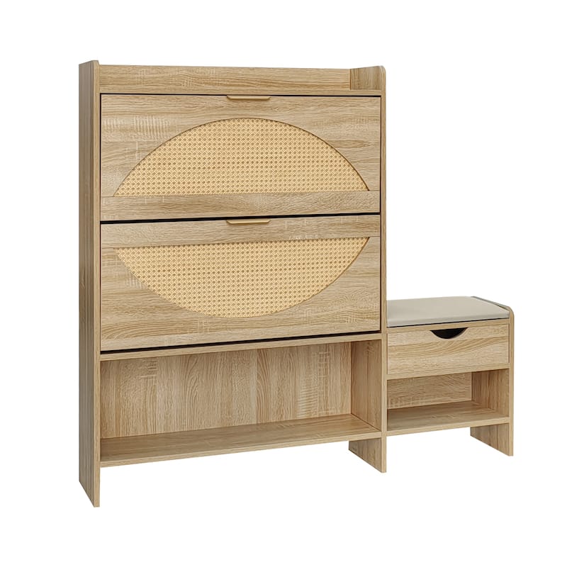 47.2" Rattan Shoe Storage Cabinet with 2 Flip Drawers and a Bench