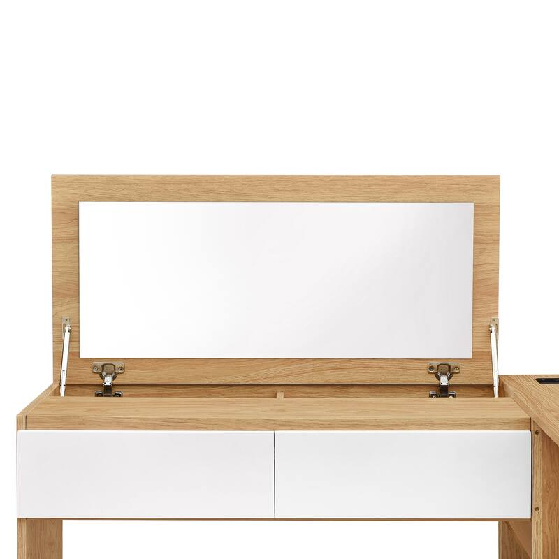 Full-Size Wooden Platform Bed with Vanity Desk, Storage Drawers & Flip Lid by Harper&Bright Designs