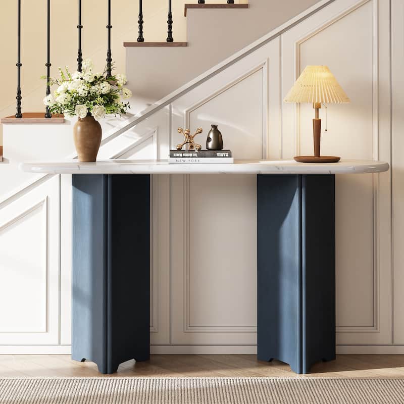 Console Table, Entryway Table with Oval Faux Marble Top