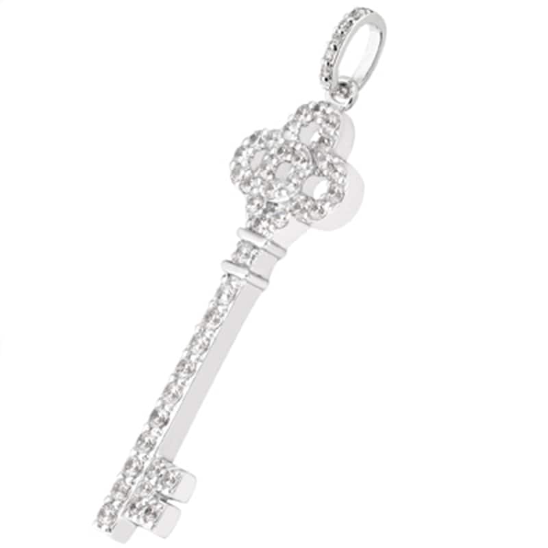 3/4ct Diamond Key Pendant Necklace White Gold New