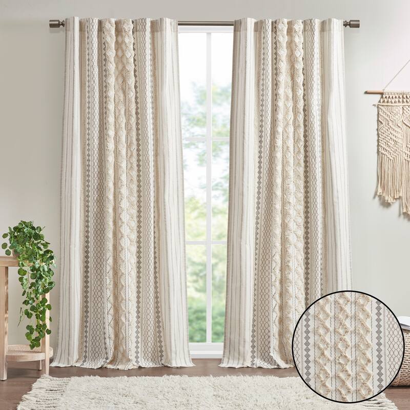 INK+IVY Imani Cotton Printed Single Curtain Panel with Chenille Stripe and Lining