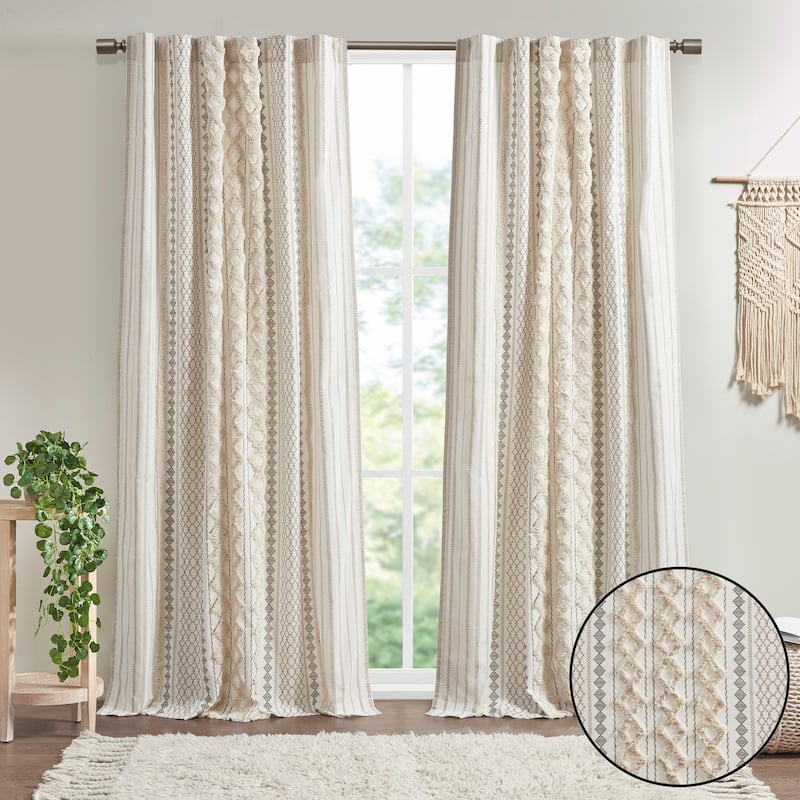 INK+IVY Imani Cotton Printed Single Curtain Panel with Chenille Stripe and Lining