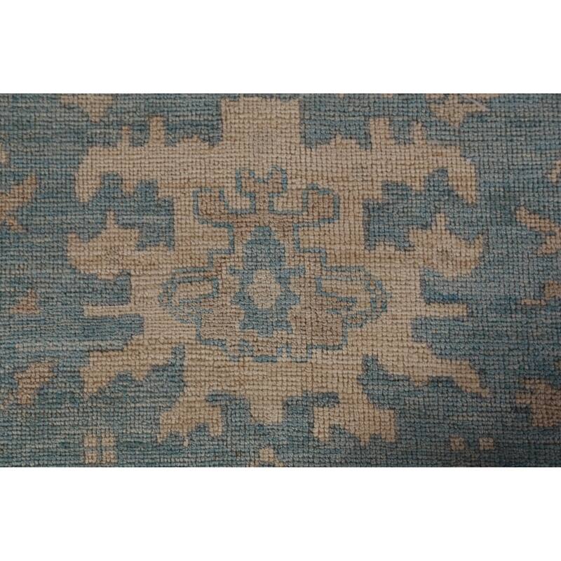 Floral Vegetable Dye Blue Oushak Turkishrug Hand-Knotted Wool Carpet - 9'7"x 13'3"