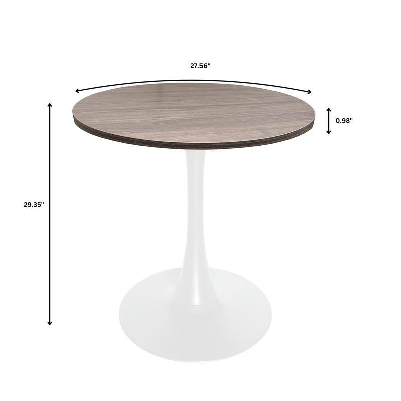 Bristol 27" Round Dining Table with MDF TableTop & White Pedestal Base for Kitchen & Dining Room