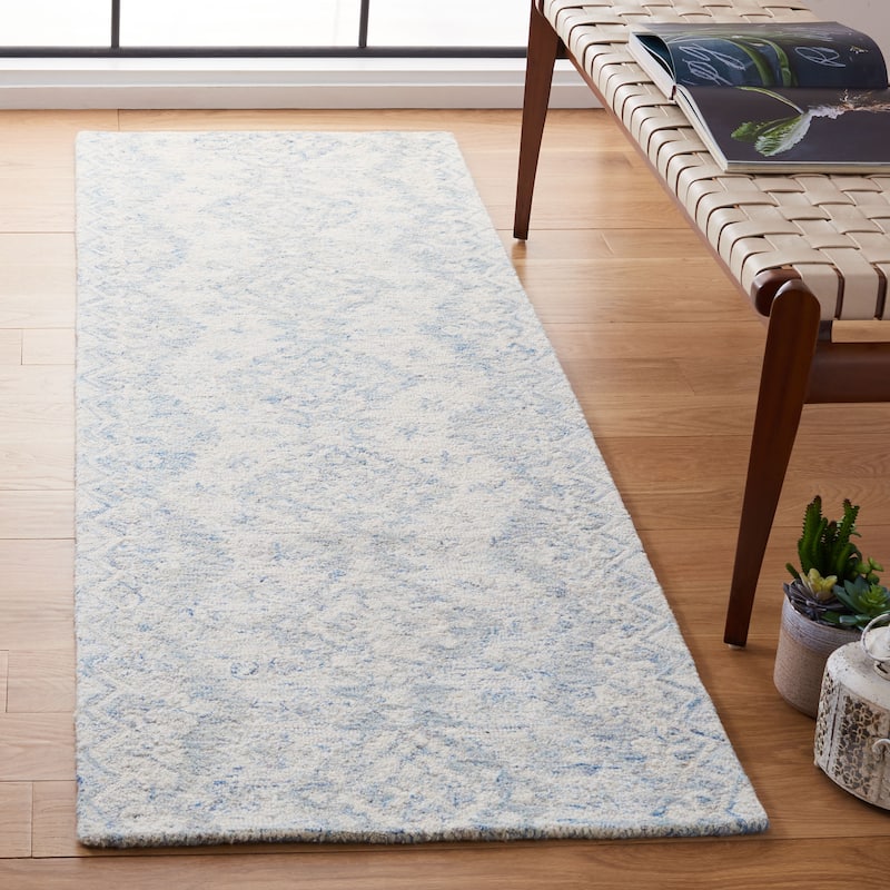 SAFAVIEH Handmade Micro-Loop Stella Modern Wool Rug - 5' - 2'3" x 4' - Ivory/Blue