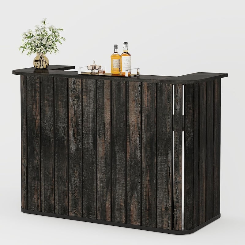 63" U-Shaped Home Bar Unit, Modern Farmhouse Bar Table with 2-Tier Shelves - 62.99" L x 23.62" W x 43.89" H