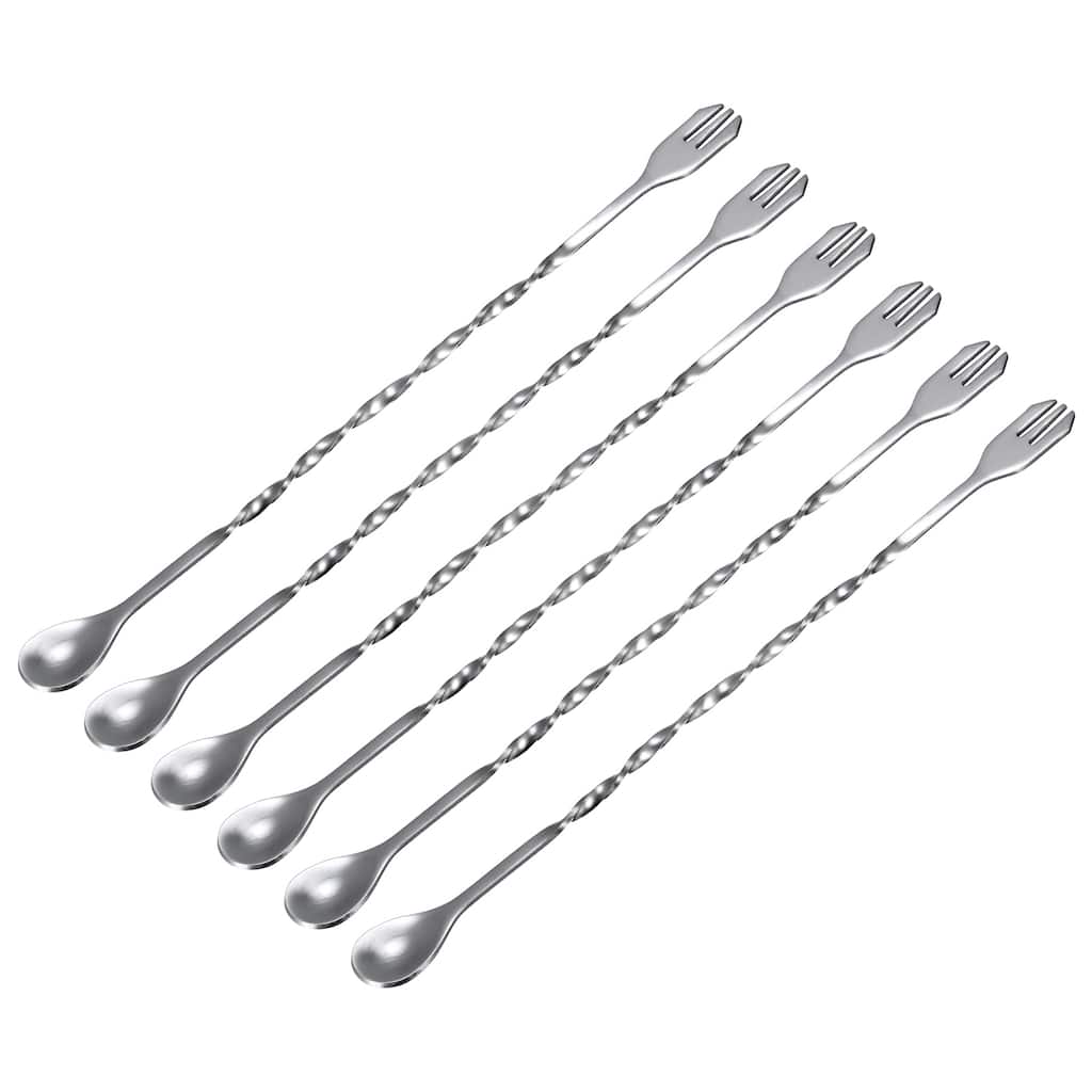 Bar Mixing Spoon Set 6 Pcs, Stainless Steel Cocktail Spoon 10 Inch - Silver