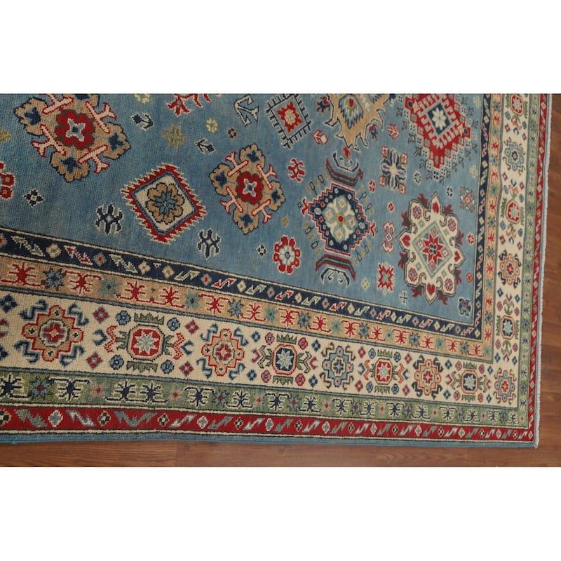 Light Blue Kazak Area Rug Handmade Oriental Wool Carpet - 6'8" x 9'10"