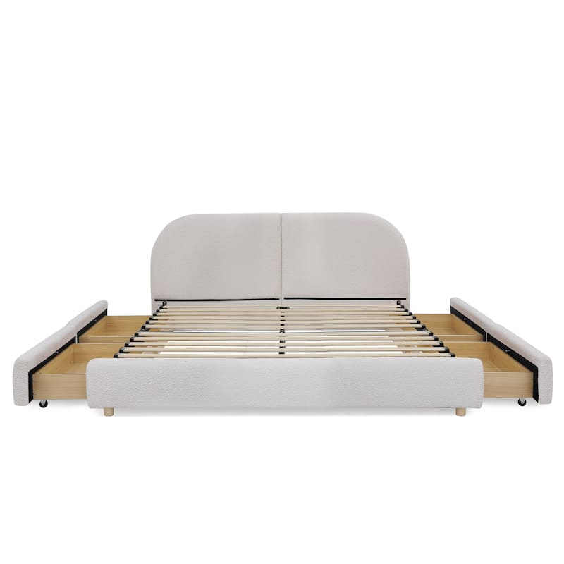 Stylish Curve-shaped Upholstered Platform Bed Frame Modern Minimalist Low Profile Bed with Curved Headboard Optional Storage Bed